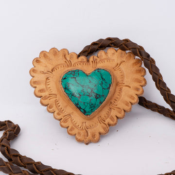American Darling ADJW104B Braided Genuine Leather Jewelry Necklace with Leather Concho